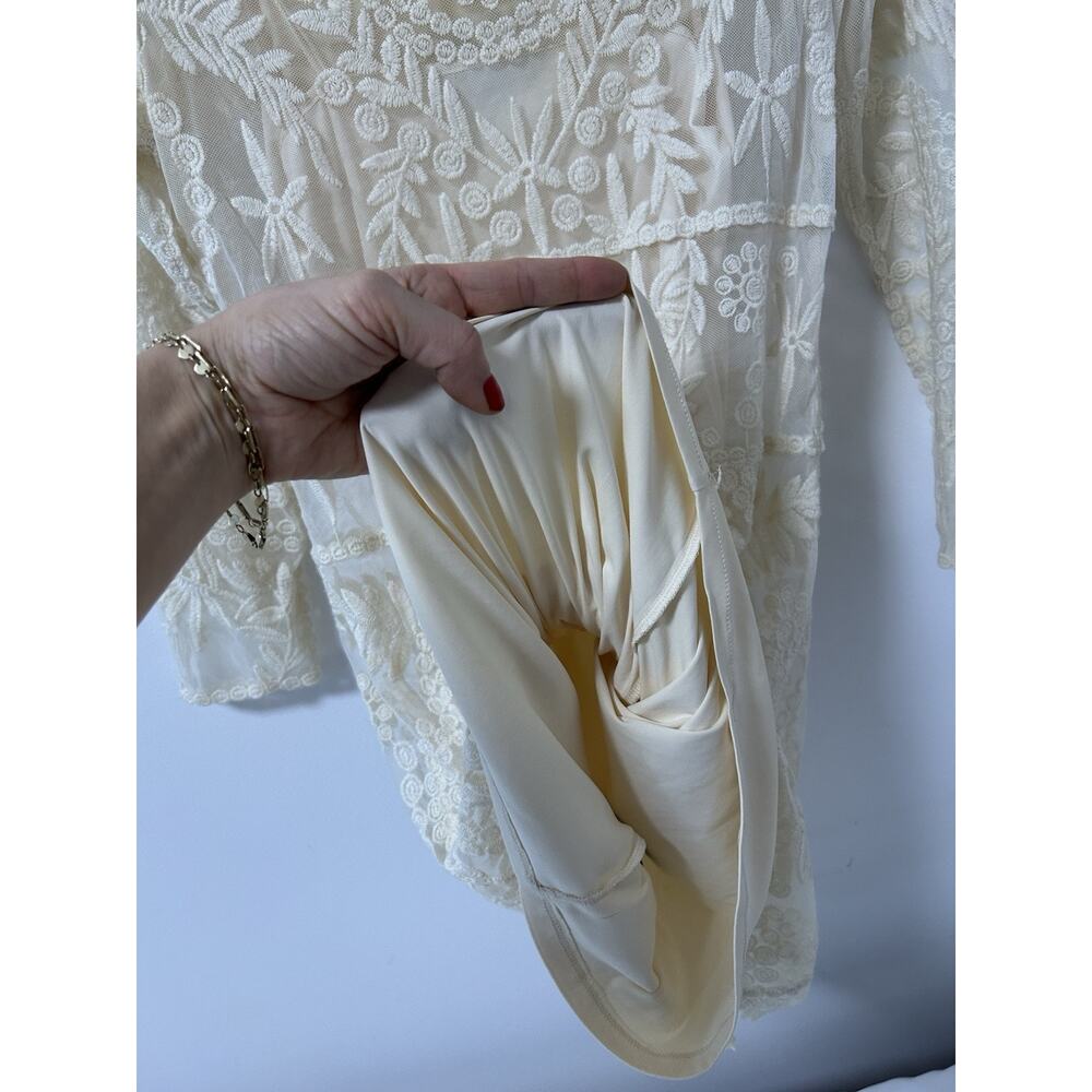 Y2K Lace Sheer Fairy Whimsy‎ Dress Short Ivory 3/4 Sleeve Express Womens - Picture 7 of 12